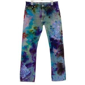 Levis Tie Dye Jeans Waist 30 31 Womens 10 12 Levi’s Denim Straight Leg Upcycled